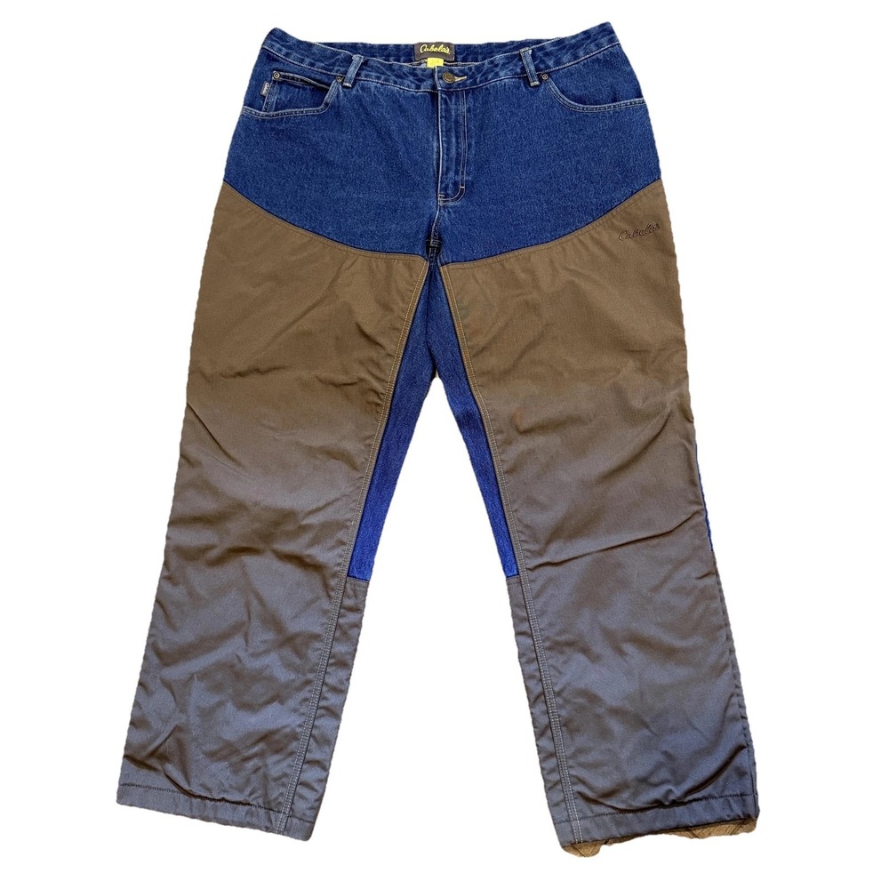 Cabela's Jeans Mens 40x30 Blue Denim Nylon Overlay Brush Pants Hunting Workwear